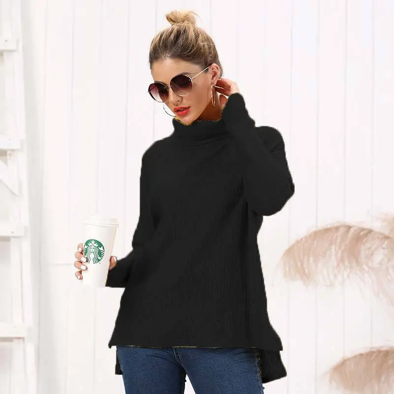 Fashion High Collar Women's Sweater - Black