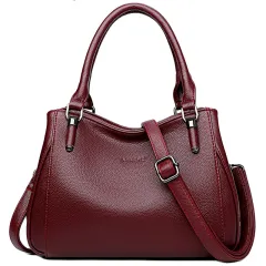 Simple Casual Soft Leather Crossbody Shoulder Bag - Deep Fuchsia - View 1