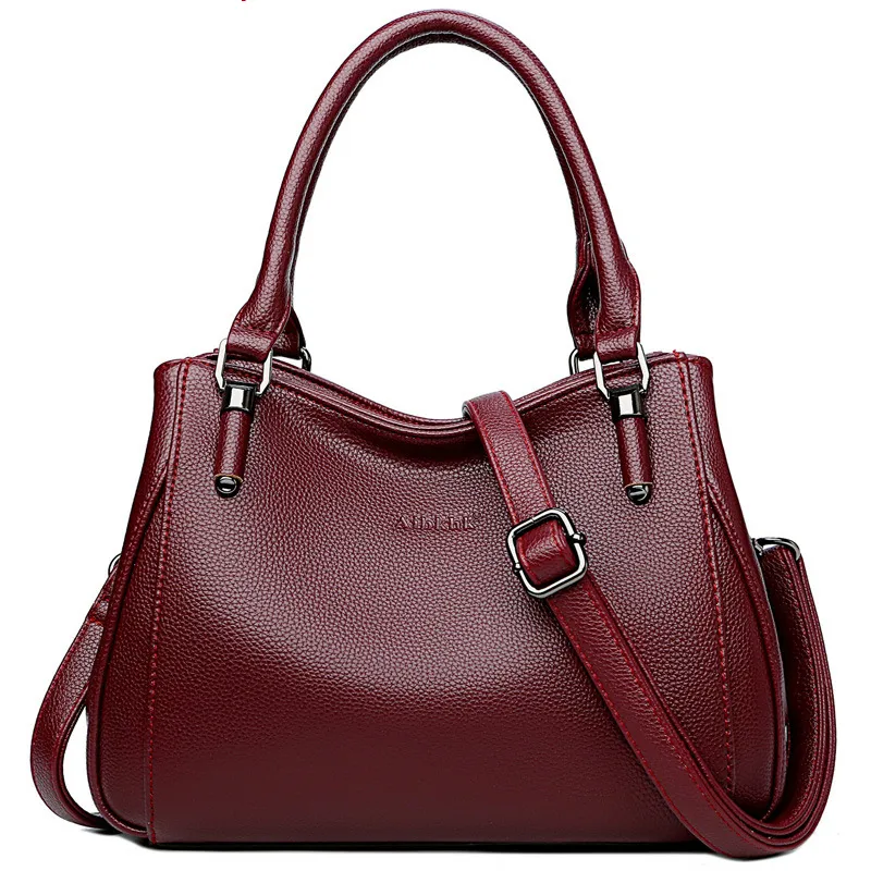 Simple Casual Soft Leather Crossbody Shoulder Bag - Deep Fuchsia