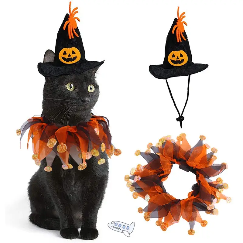 Halloween Collar Children Witch Hat Pet Dog