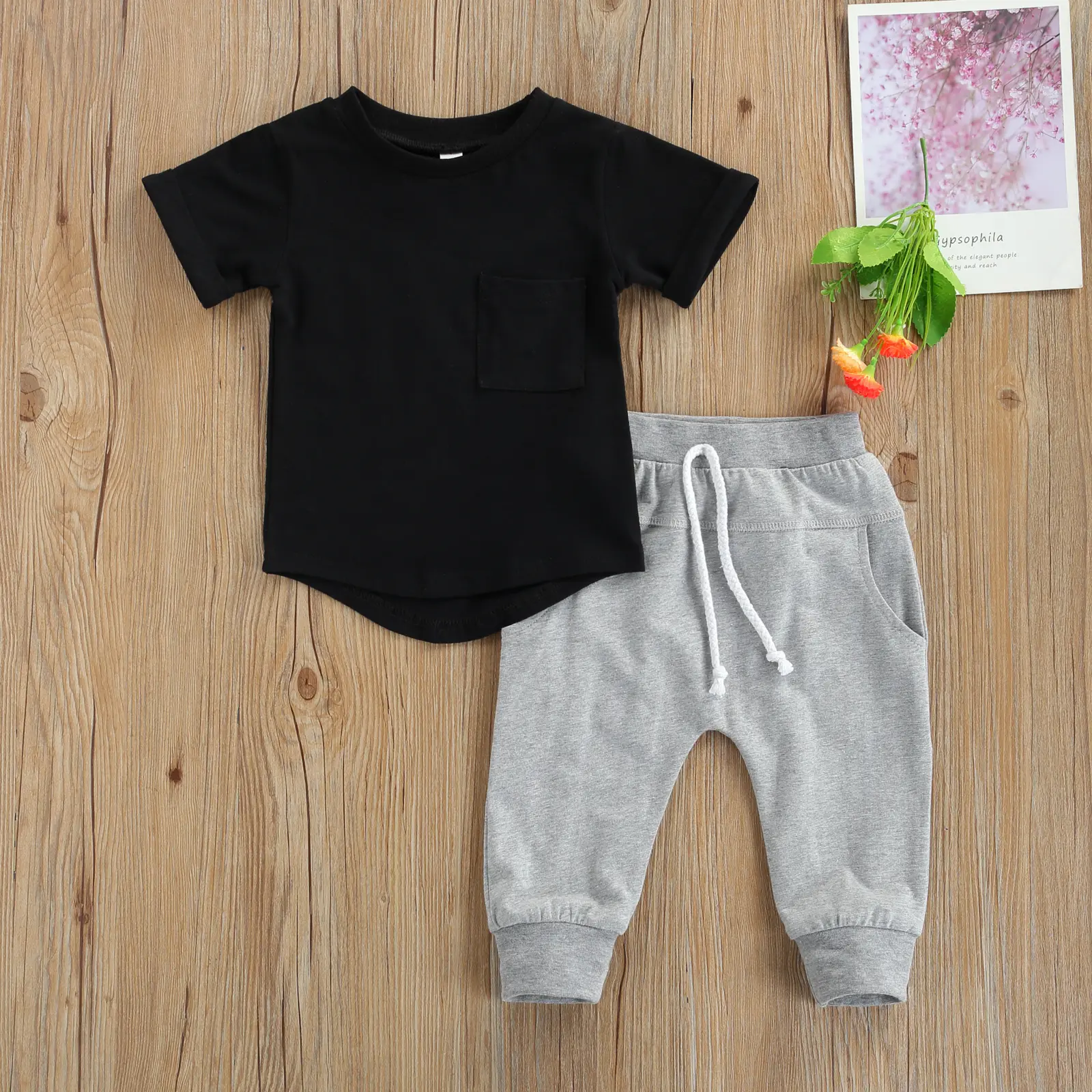 Boys' Fashion Solid Color Sweatshirt Pants Set