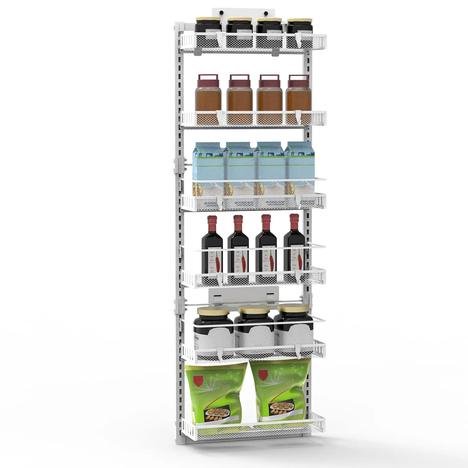Black-White Options -- 1Pc Over The Door Pantry Organizer 6-Tier Pantry Door Organizer Carbon Steel 110LBS Loading Easy Install Behind Door Storage For Closet K