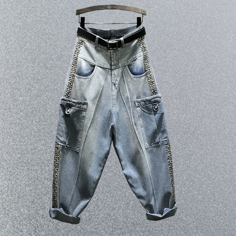 Rivet Net Red Personality Dad Denim Harem Baggy Pants Women