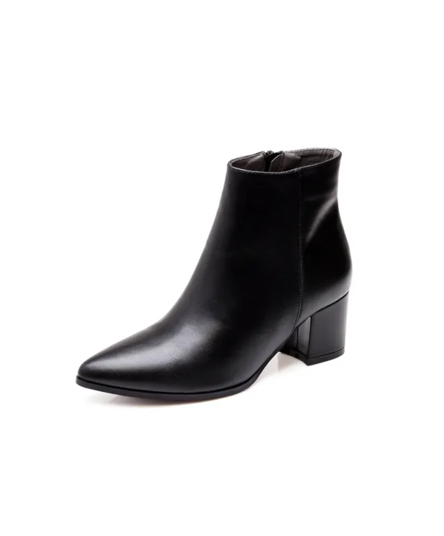 New European And American High heeled Martin Boots Pointed Thick Black - Shop at LoveMi