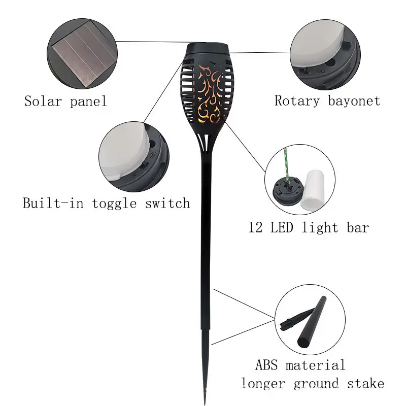 5pcs Solar Powered Garden Lights, Outdoor Solar Pathway Torch Light With Flickering And Dancing Flame Light Landscape Lighting For Christmas Halloween
