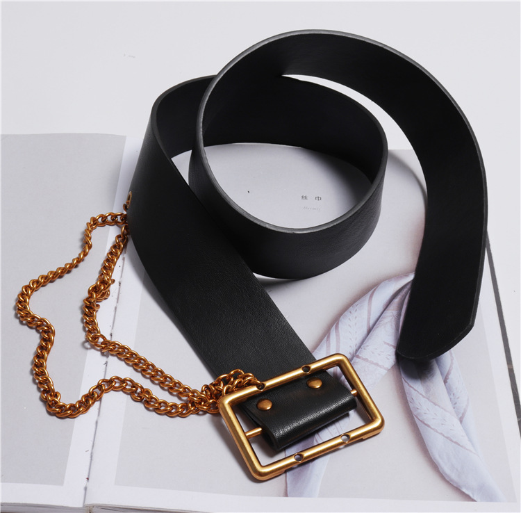 Korean Style Wide-waisted Square Buckle Layered Chain Decoration Belt Decoration Dress Shirt