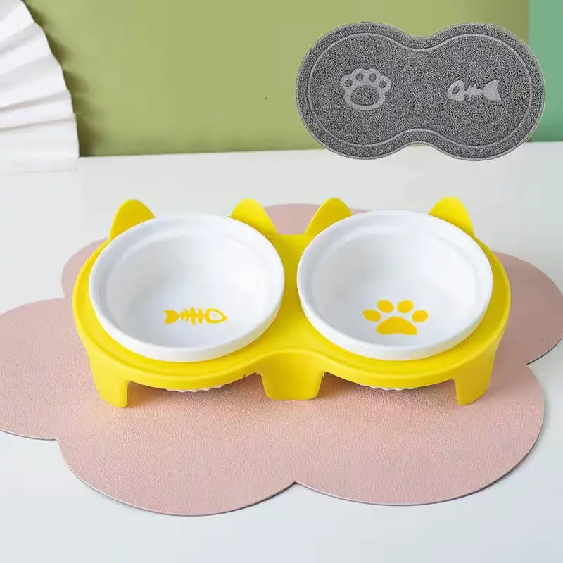 Cat Bowl Ceramic Double Bowl Water Bowl Tall Diagonal Pet Bowl supplies