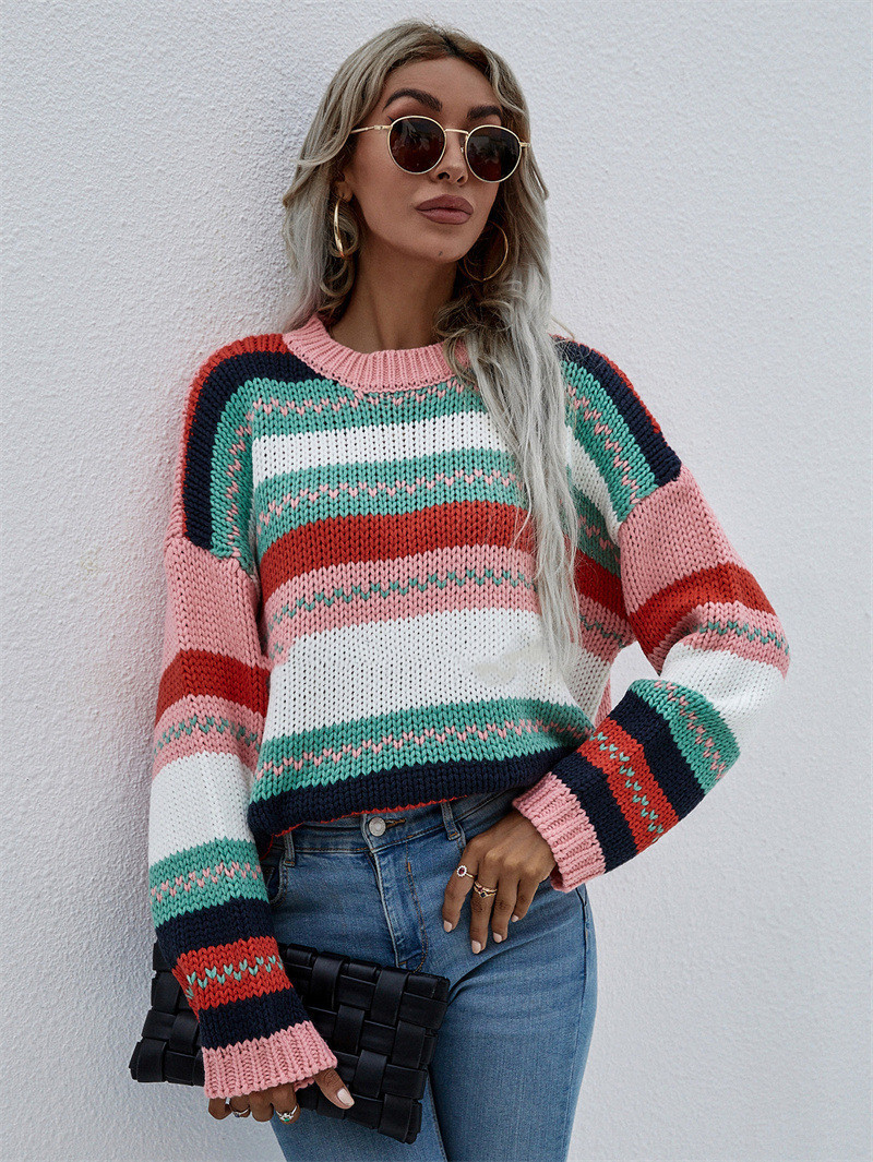 Rainbow Color Stitching Sweater Pullover Temperament