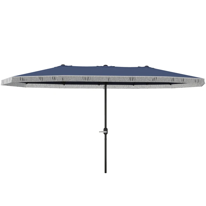 15ft Rectangle Patio Umbrella UPF30 Extra Large Outdoor Umbrella With Fringe And Crank Handle, Dark Blue