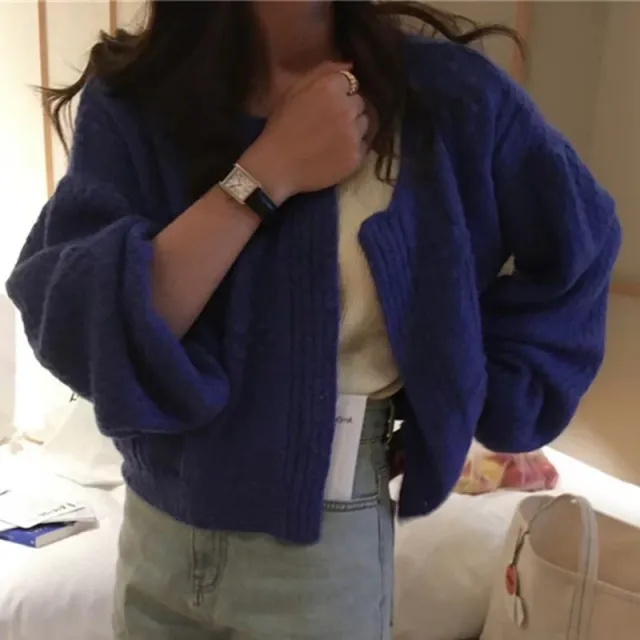 Women's Soft Fur Ball Bubble Sleeve Coat Navy Blue - Shop at LoveMi