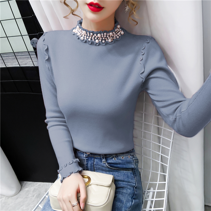 Women's Beaded Half High Neck Ice Silk Sweater