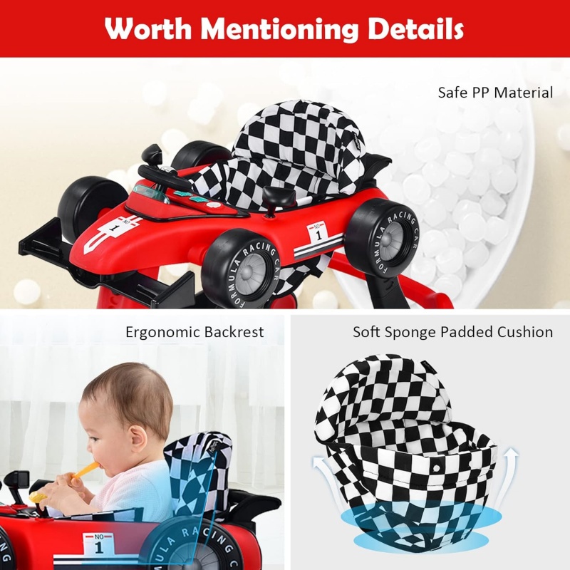 4-in-1 Baby Push Walker With Adjustable Height And Speed - Red 2