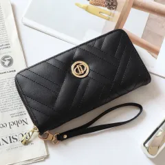 Korean Style Clutch With Embroidered Texture And Zipper Large Capacity - Black - View 1