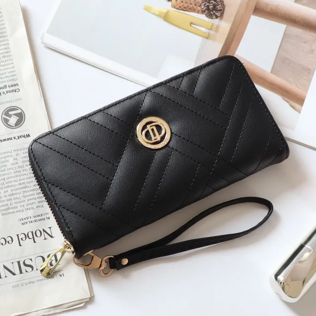 Korean Style Clutch With Embroidered Texture And Zipper Large Capacity Black - Shop at LoveMi