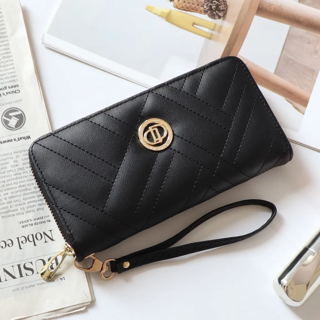 Korean Style Clutch With Embroidered Texture And Zipper Large Capacity - Black