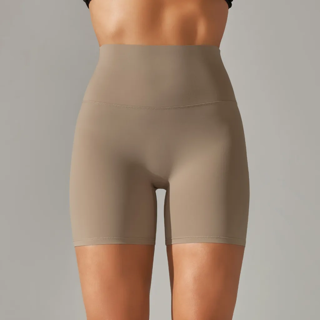 Solid Yoga Shorts With Double Sided Tight Fit - Cocoa Color-Xs