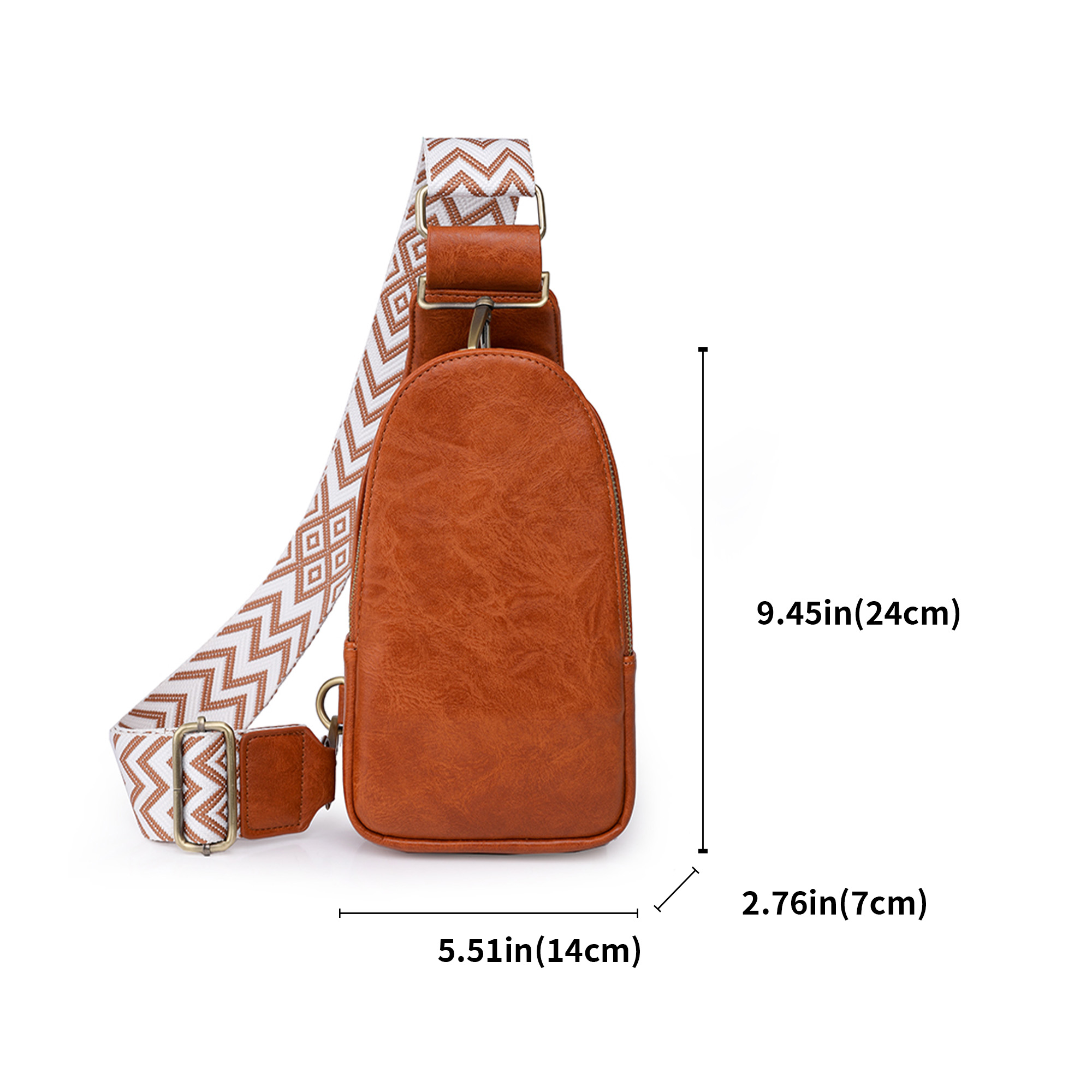 Women Chest Bag Sling Bag, Guitar Strap Small Crossbody Pu Leather Satchel Daypack