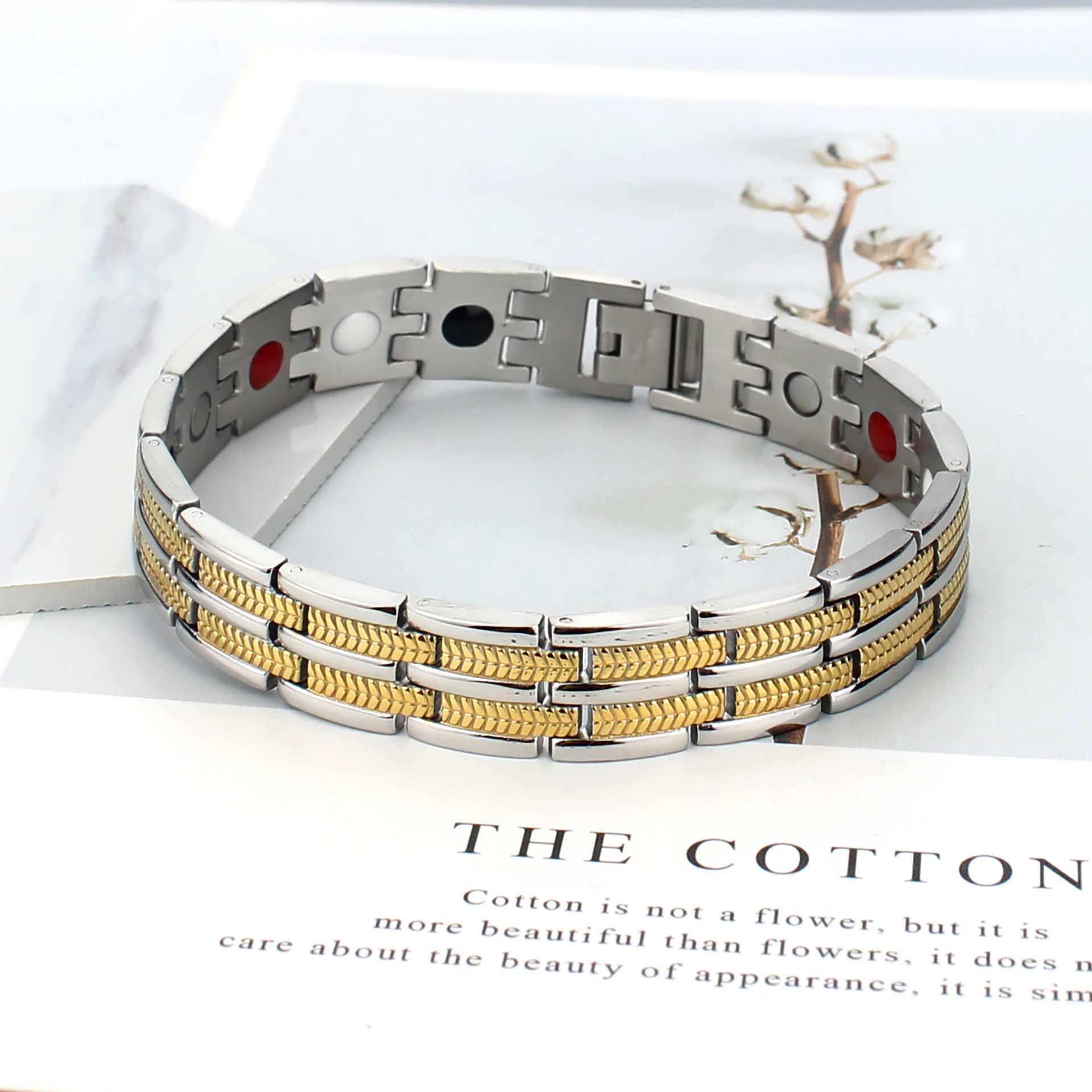 Titanium Steel Between Gold Single Row Magnet Bracelet