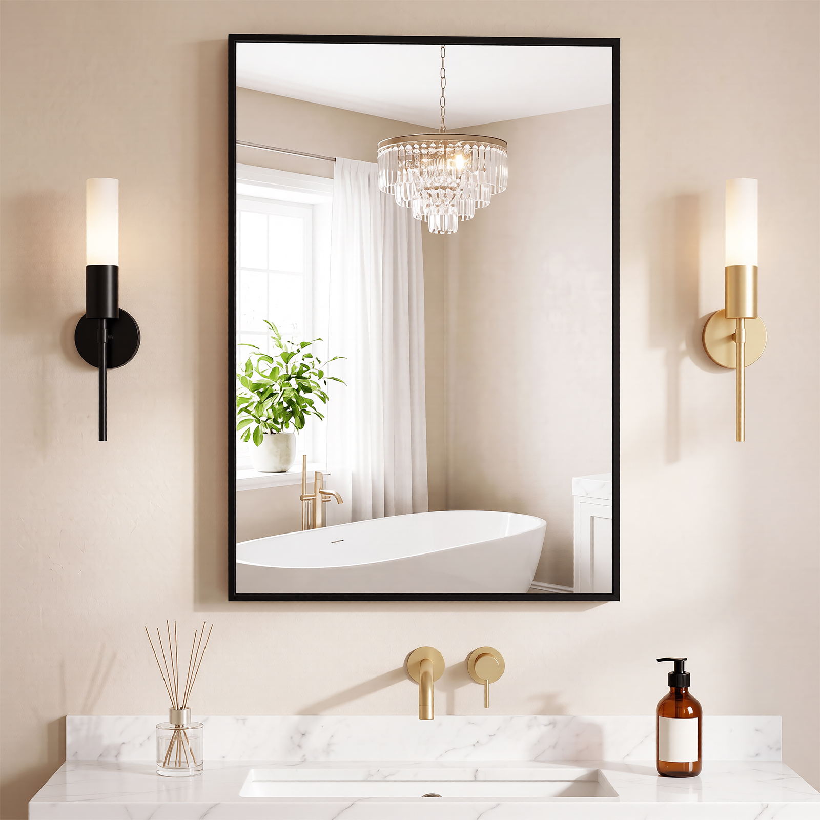 Bathroom Mirror, With Brushed Aluminum Frame, Rectangular Design, Square Corners At All Four Sides, Suitable For Wall Decoration In Home. image 3
