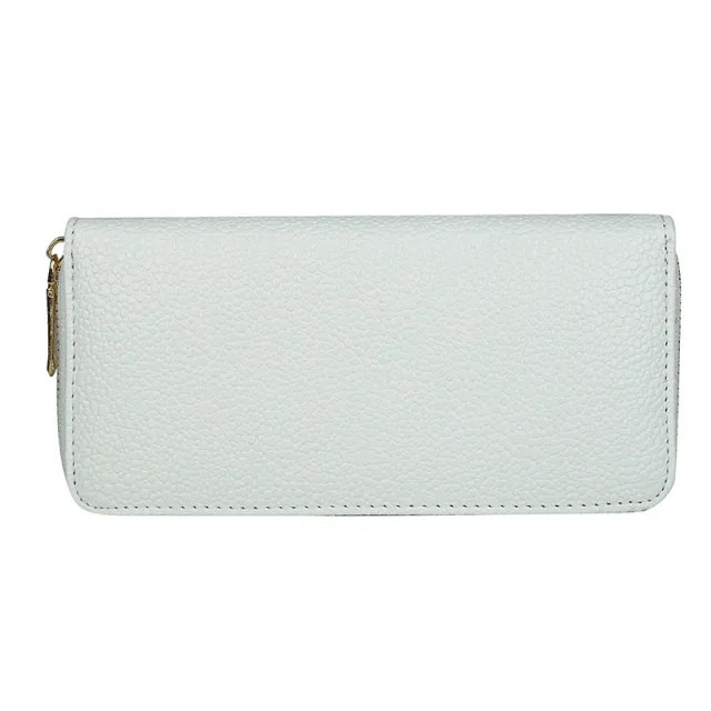 Mid length Zipper Clutch Bag Fashion Solid Color PU Money Clip White - Shop at LoveMi
