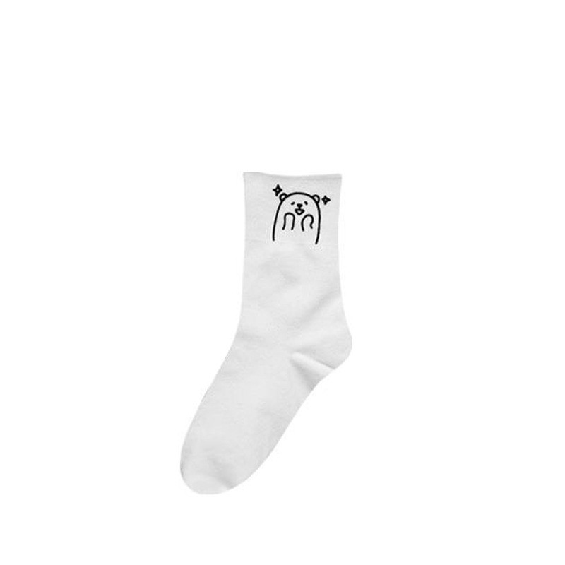 Trendy Simple Japanese Cute Cartoon Bear Solid Color Cotton Socks