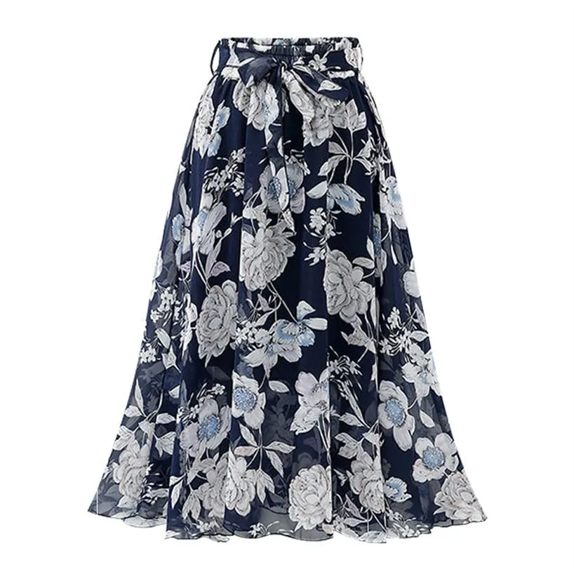 Printed Chiffon Large Skirt Mid-length Floral Bohemian - G