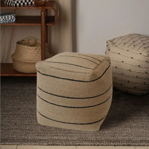 Neutral Retreat Pouf 18x18 Decorative Pouf For Living Room, Bedroom, & Home Decor