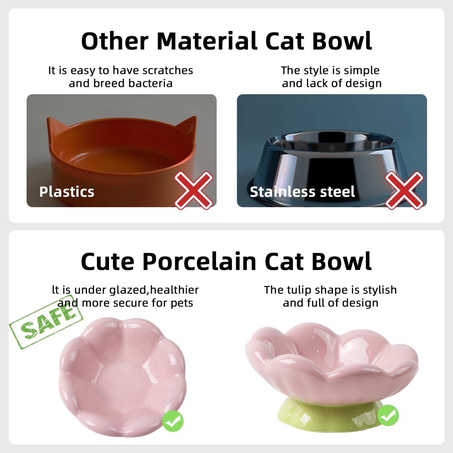 Ceramic Raised Cat Bowl, Pink Elevated Food Bowls For Food And Water Protecting Spine And Whisker Friendly, Tulip Shape Cute Pet Feeder Dish For Indoor Cats And Small Dogs 5