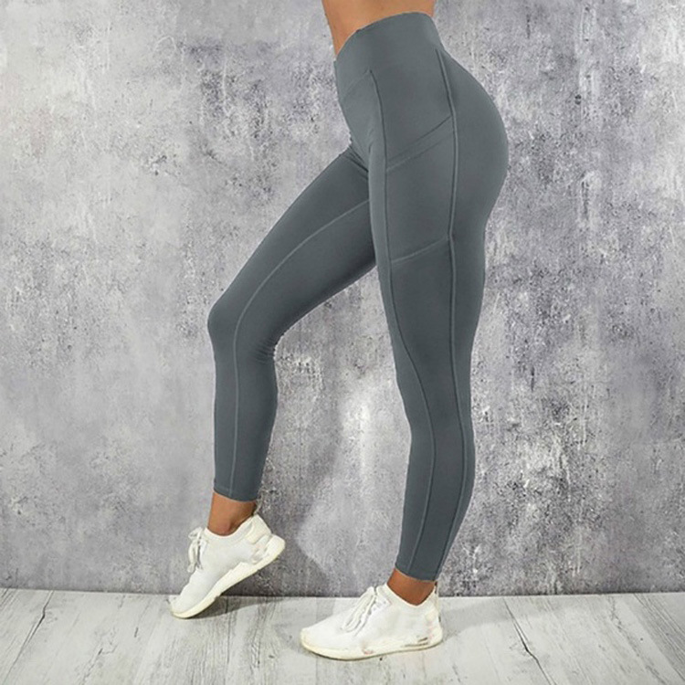 Ladies Solid Color High Waist Fitness Hip Lifting Pants Side