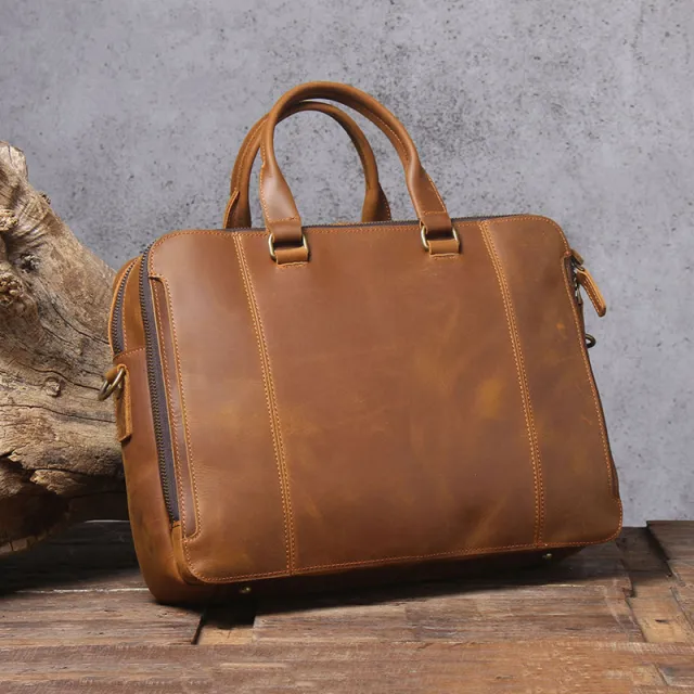 Men's Official Leather Business Handbag Coffee - Shop at LoveMi