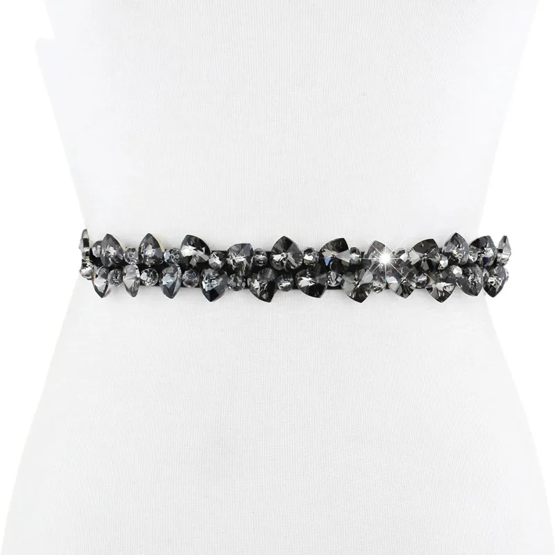 Decorative Skirt Belt Women's Fine Rhinestone Inlaid Elastic Waistband - Black