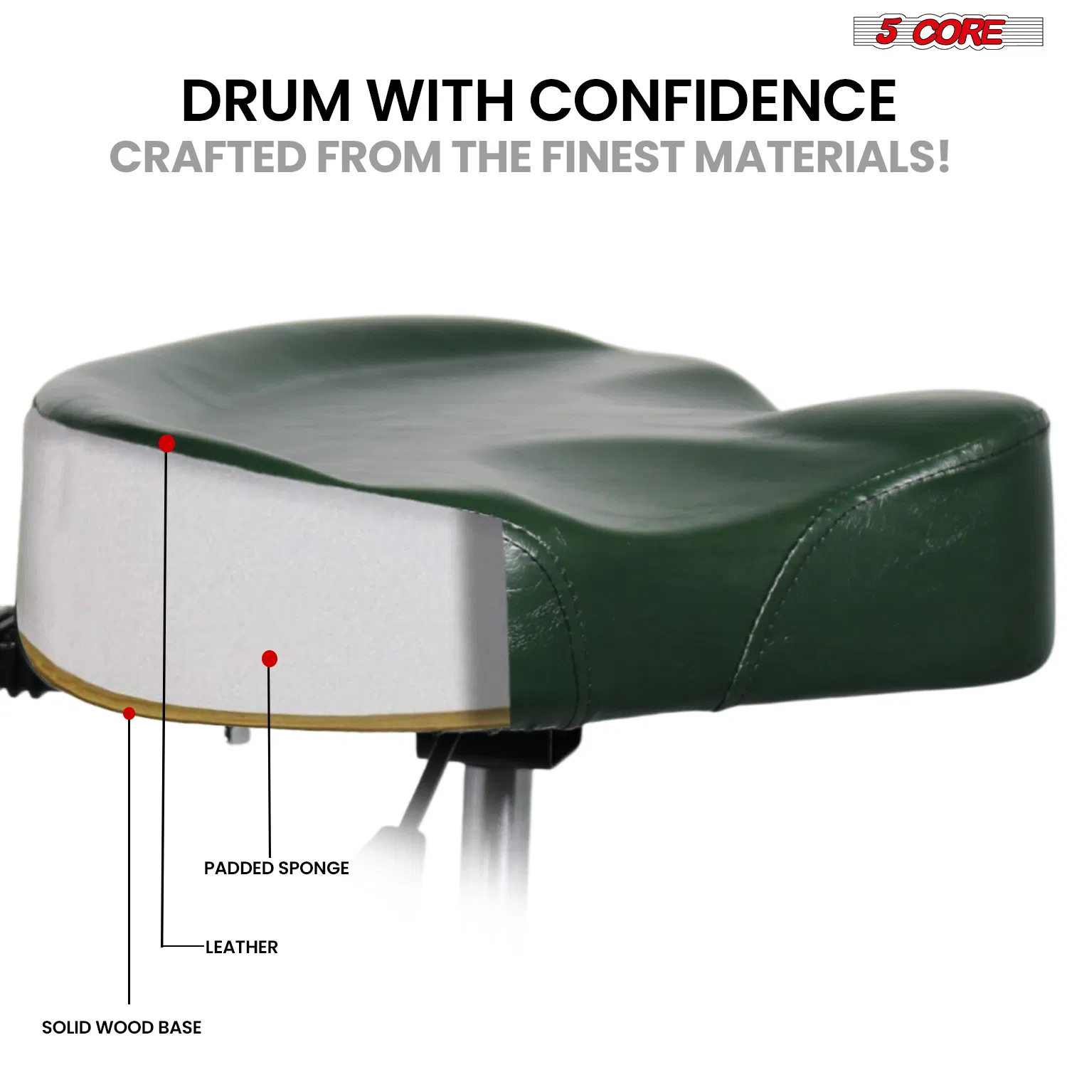 5Core Drum Throne 4" Cushion Padded Stool w Backrest Airlift Height Adjustable Chair w 441Lb Capcity image 12