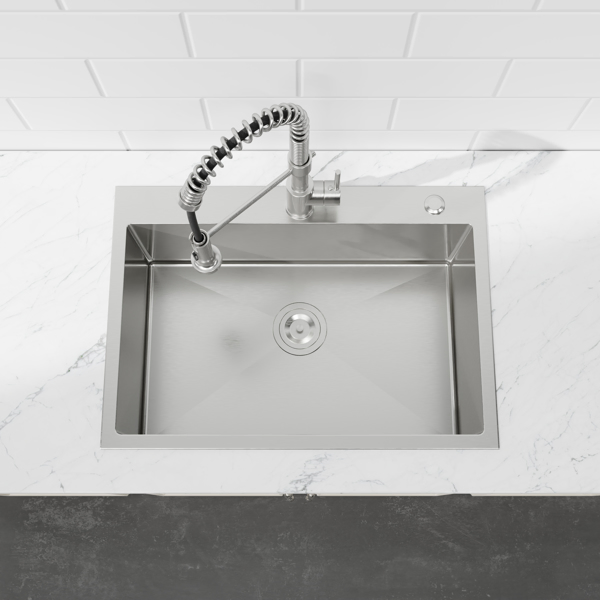Kitchen Sink, 27″x19″ Single Bowl, Overmount Handmade Sink in Dark Gray, with US Standard Drain and Hook[Unable to ship on weekends,usps/fedex]-20