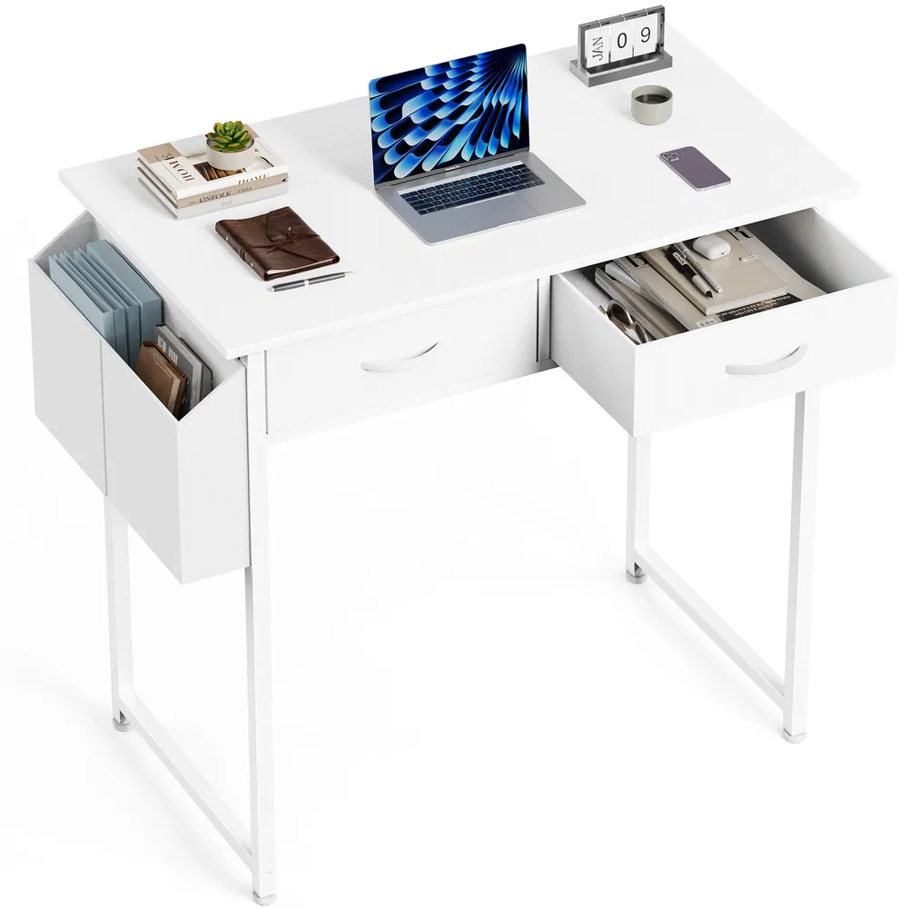 Computer Desk Small Home Office Bedroom Writing Study PC Table with Storage Space Fabric Side Bag Headphone Hook Metal Frame Adjustable image 9