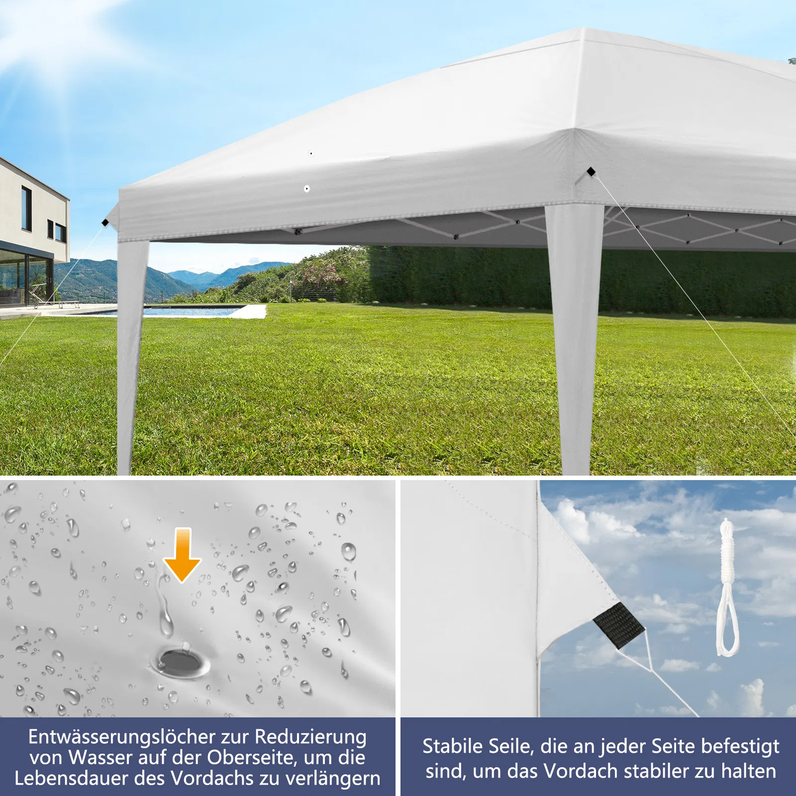 3 x 6m Four Windows Practical Waterproof Folding Tent White image 6