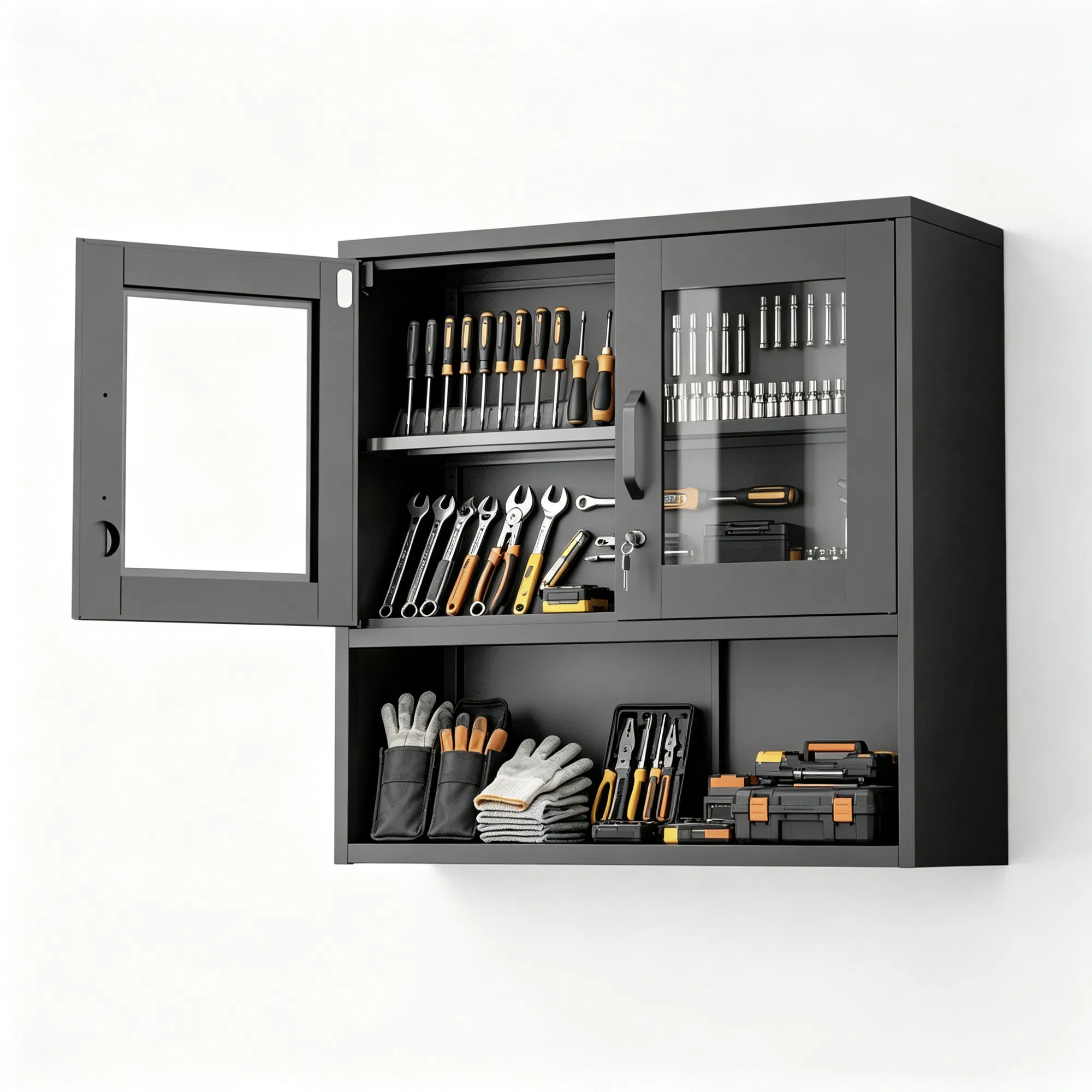 Steel 31.50" 31.50" 11.81" wall cabinet (without lights), steel display case, black image 11