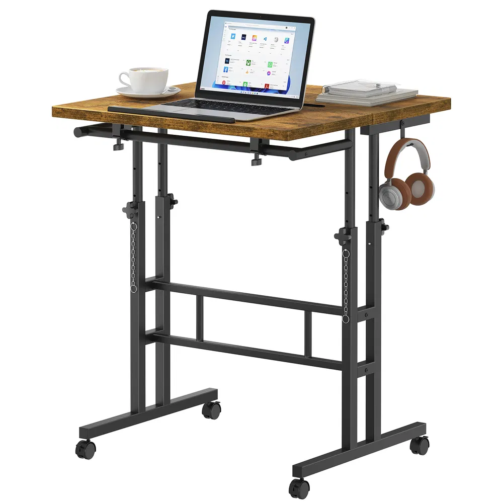 24Inch Manual Height Adjustable Split Top Standing Desk on Wheels - Sit-Stand Workstation with Rolling Base, Space-Saving -Tier Suitable for Home Office, for Monitor & Walking Pad