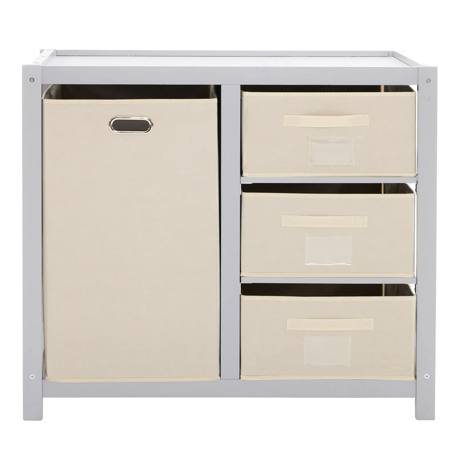 Gray painted pine wood frame children's bed with removable top, 87*53*87.5cm, includes 3 fabric drawers… image 2