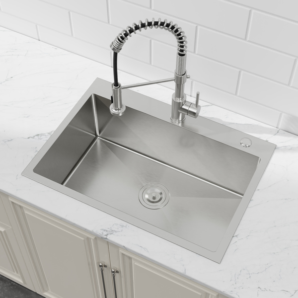 Kitchen Sink, 27″x19″ Single Bowl, Overmount Handmade Sink in Dark Gray, with US Standard Drain and Hook[Unable to ship on weekends,usps/fedex]-21