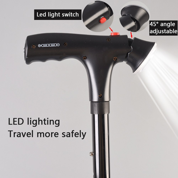 Camping Hiking Walking Stick 5-Level Height Adjustable Folding Walking Cane with LED Light And Alarm-11