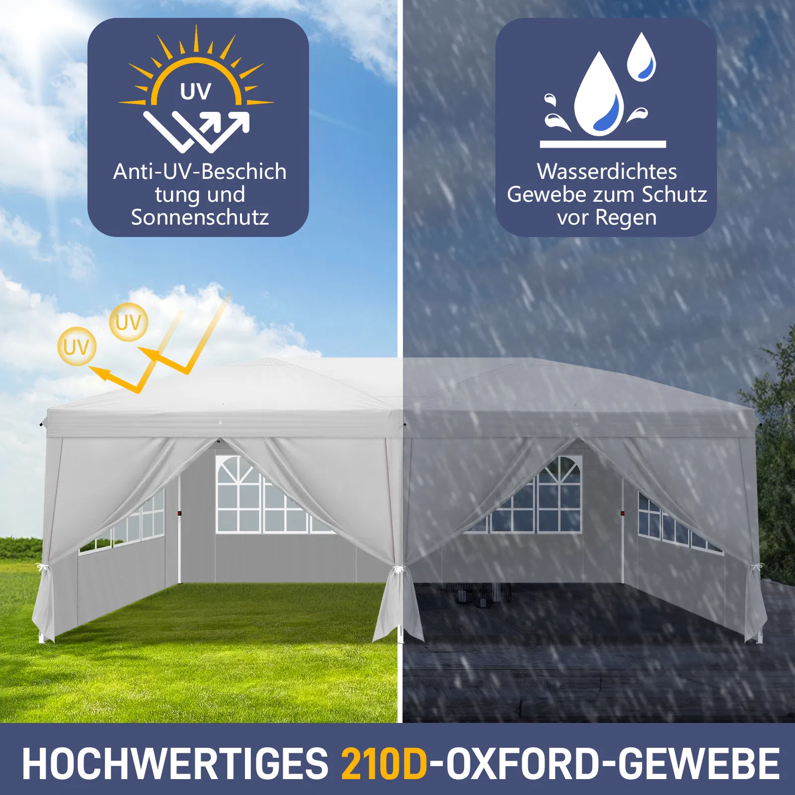 3 x 6m Four Windows Practical Waterproof Folding Tent White image 7