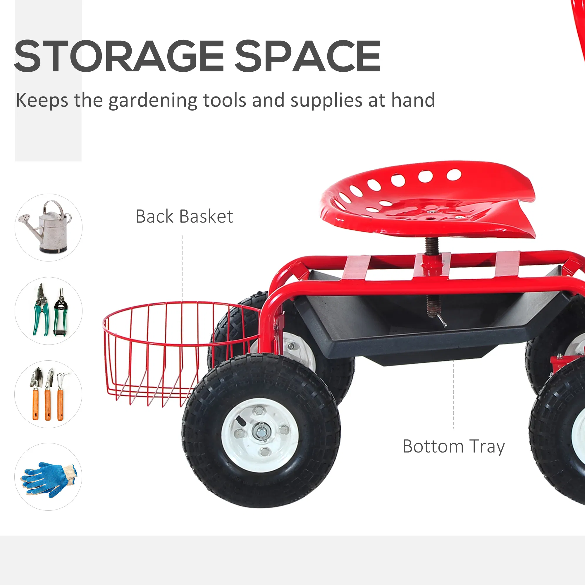 Garden Scooter — Rolling Cart with Swivel and Adjustable Seat — photo 7