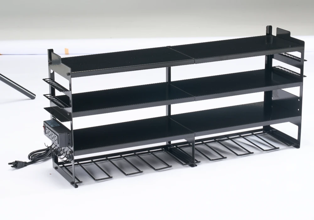 Electric tool storage rack with charging station, wall-mounted practical tool rack, equipped with 4-hole power socket