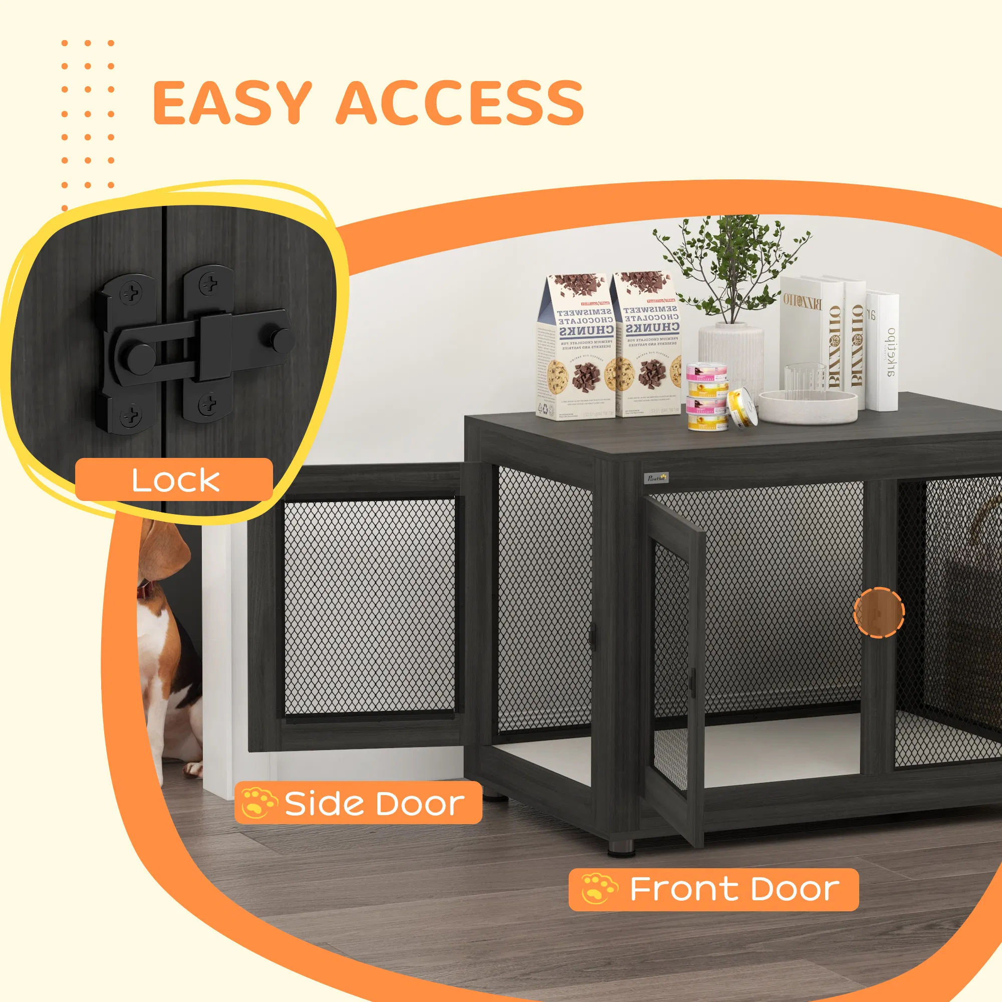 Pet Crate End Table with Water-resistant Cushion or Large Medium Dogs, Black — image 1
