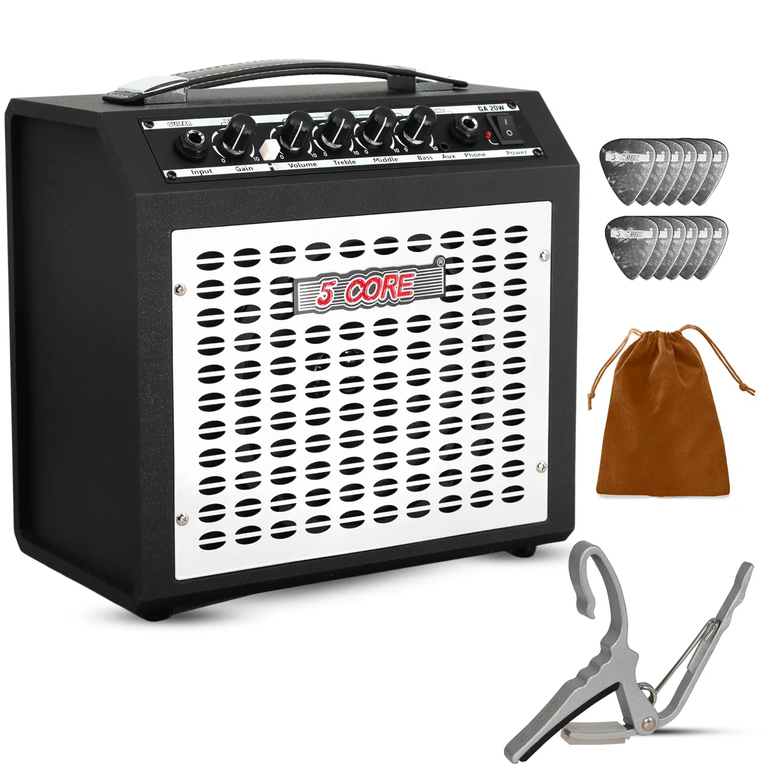 5 Core Guitar Amp Electric Portable Mini Amplifier w Built in Speaker Aux Headphone Jack