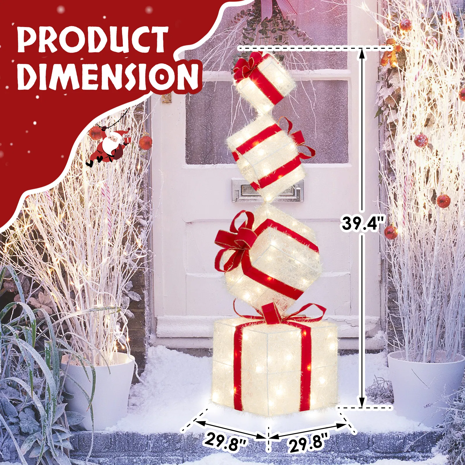 3FT Lighted Gift Box Tower, Pre-lit Stacked Present Boxes Ornament with 80 LED Warm White Lights and… image 8
