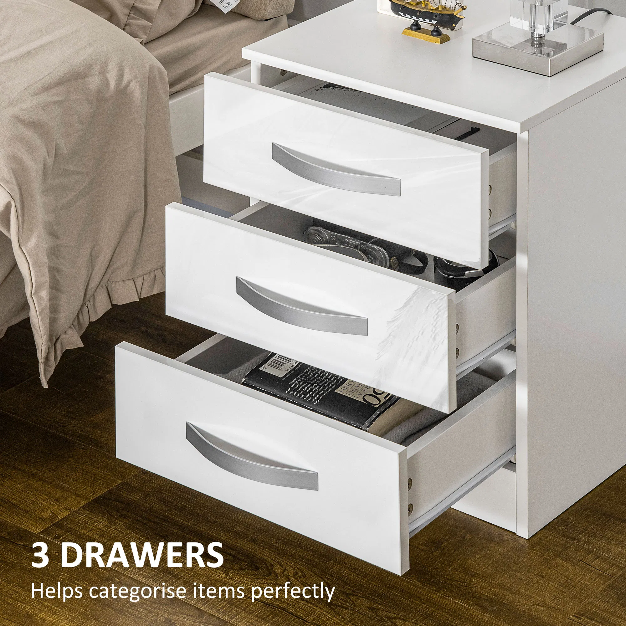 3 Drawer Nightstand Set of 2, picture 4 of 5