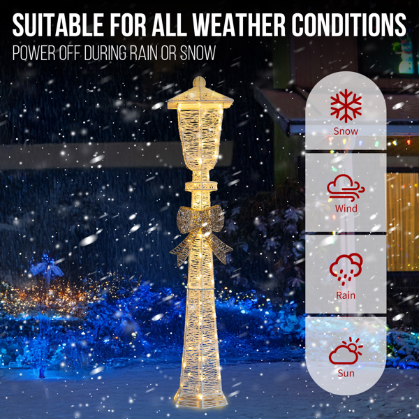 5FT Lighted Lamp Post with Bowknot Christmas Decorations, Pre-lit Holiday Decor with 110 Warm White LED Lights for Xmas Outdoor Indoor Decor Lighted Holiday Displays-16