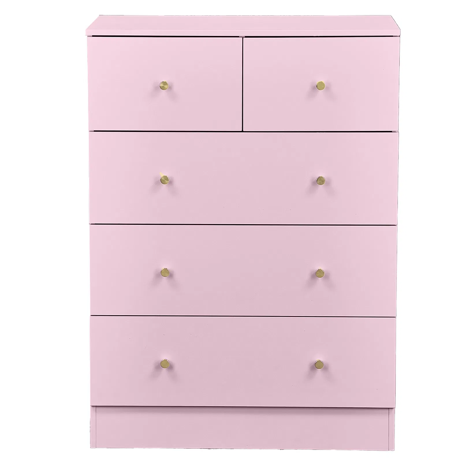Macaron powder, particleboard with melamine veneer, 66*40*91cm, 3+2 drawer cabinet, matte gold handles