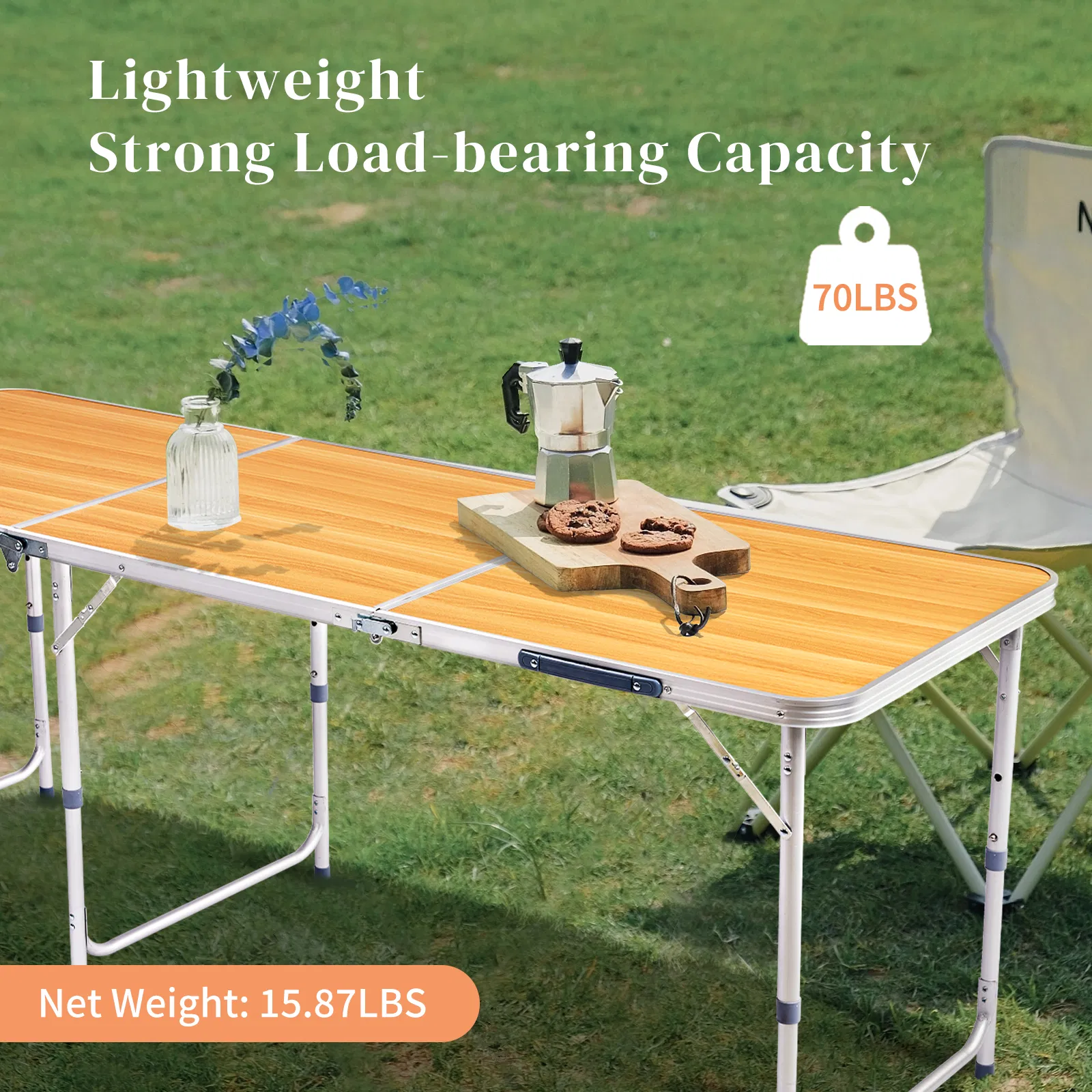 6ft Aluminum Alloy Folding Table wood grain color image 8